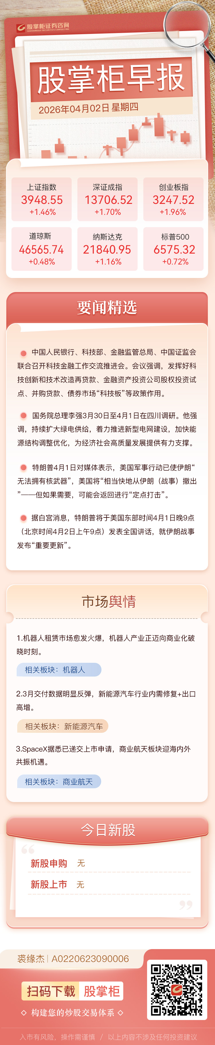 股掌柜早报：特朗普9点将发表对伊重要讲话